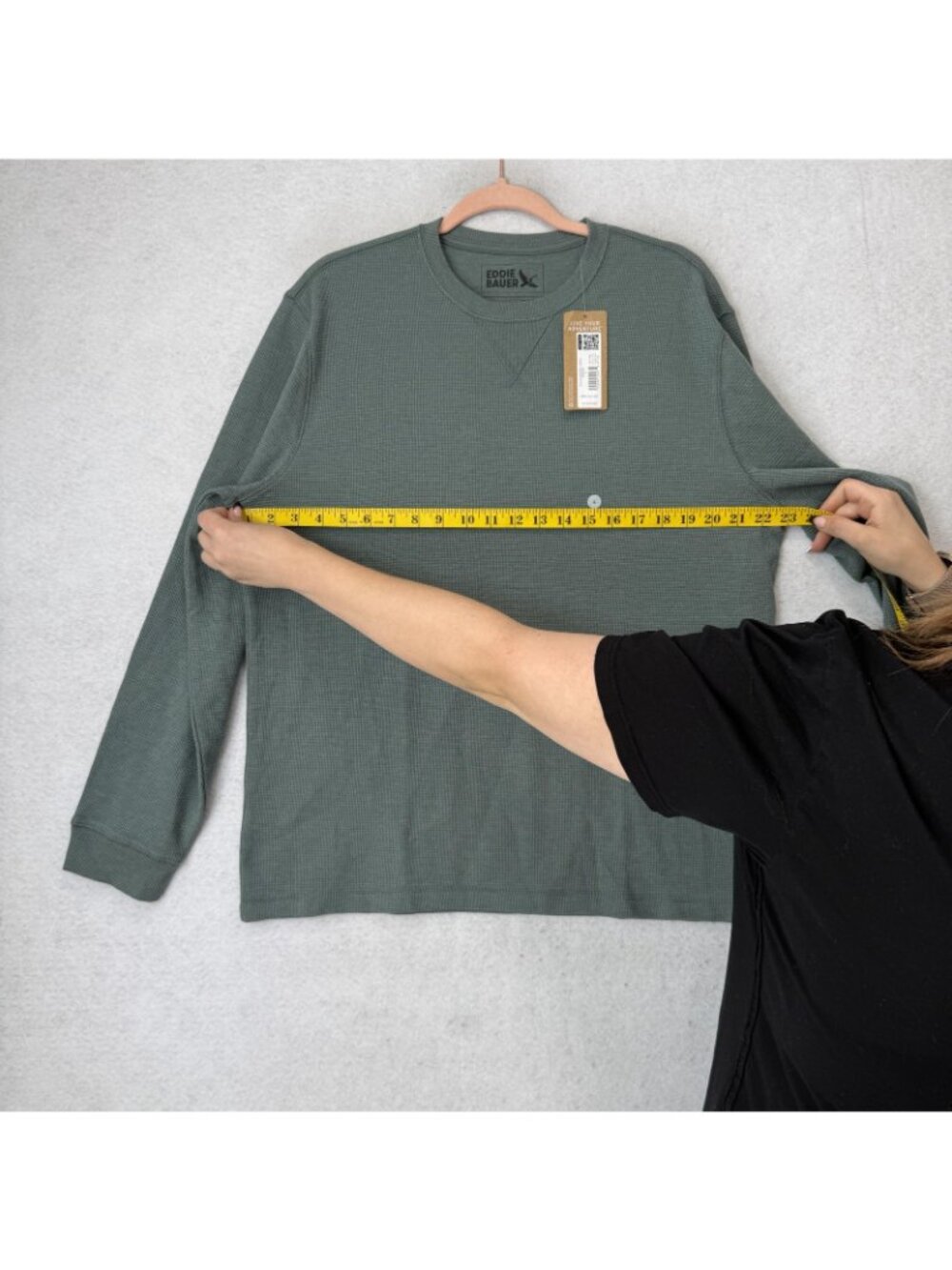 Eddie Bauer Shirt Mens Large Green Thermal Long Sleeve Crewneck Knit Waffle - Picture 4 of 9
